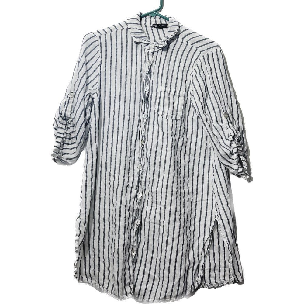 Sax Fifth Avenue, women’s size‎ small, linen, long sleeve, striped button front